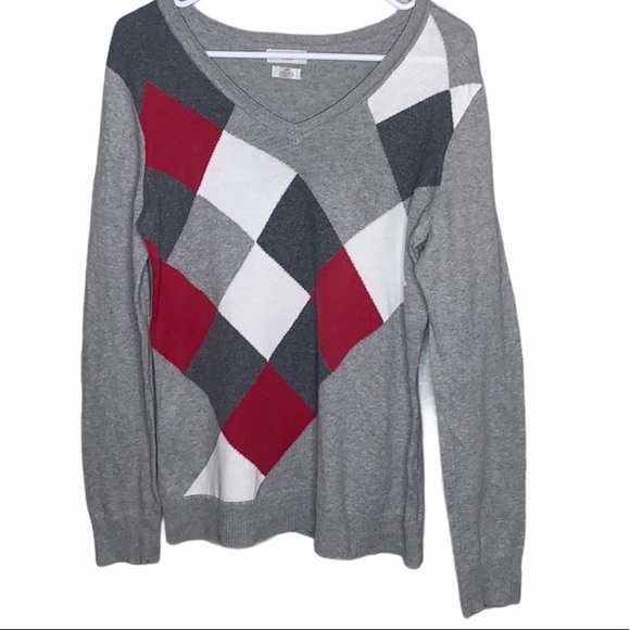 VAN HEUSEN Argyle long sleeve Gray sweater - Picture 1 of 6